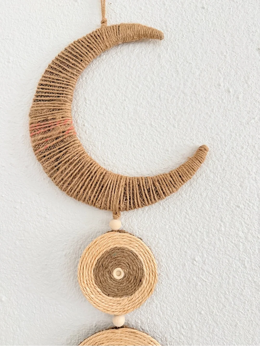 Natural Beige Crescent and Circle Wall Hanging - Boho Macrame Decor